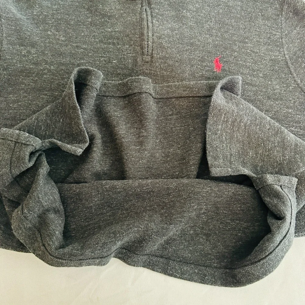 Polo Ralph Lauren Estate Rib Sweater Men XL Gray Pullover Quarter Zip Flesh Pony